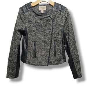 Forever 21 Contemporary women's Herringbone Faux Leather Trim Moto Jacket